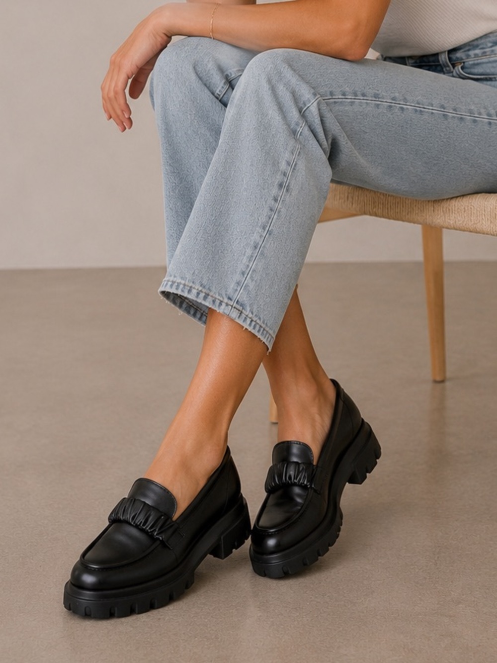 AGL Celeste Leather Platform Lug‎ Loafer Shoes Black Size 38/US 8
$415